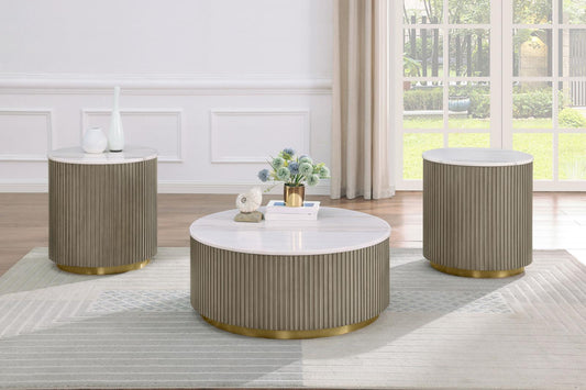 Jason Round White Marble Coffee Table Set Greige
