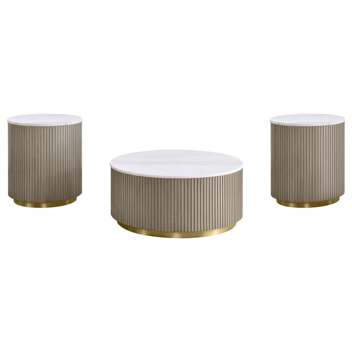 Jason Round White Marble Coffee Table Set Greige