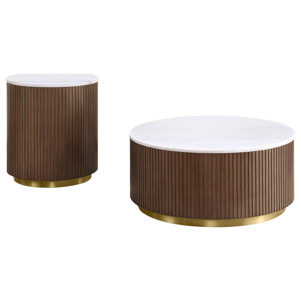 Jason Round White Marble Coffee Table Set Honey Brown