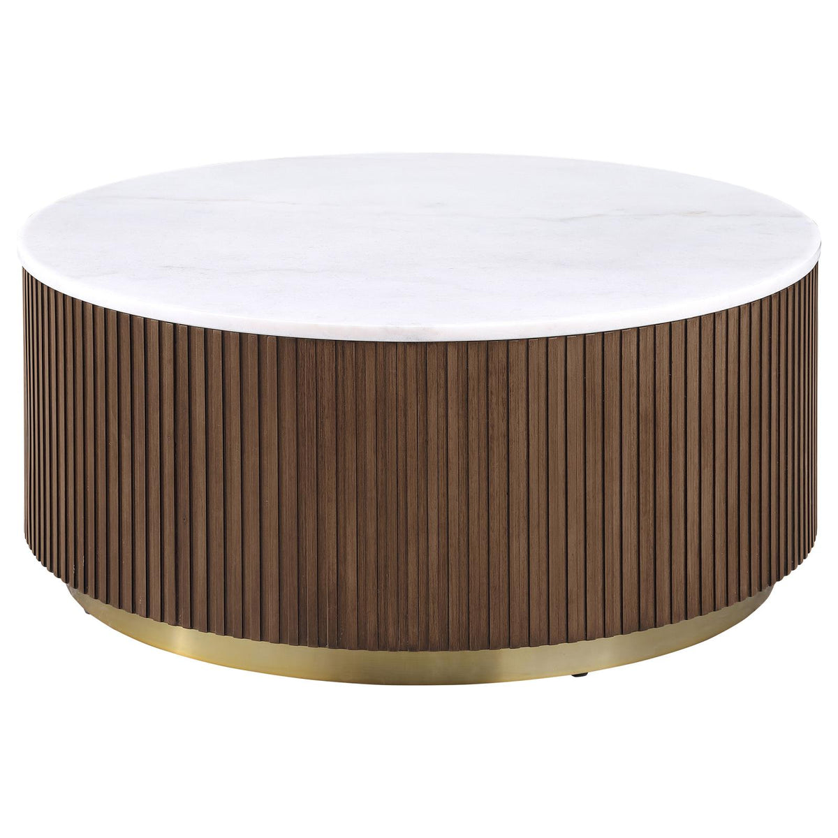 Jason Round White Marble Coffee Table Set Honey Brown