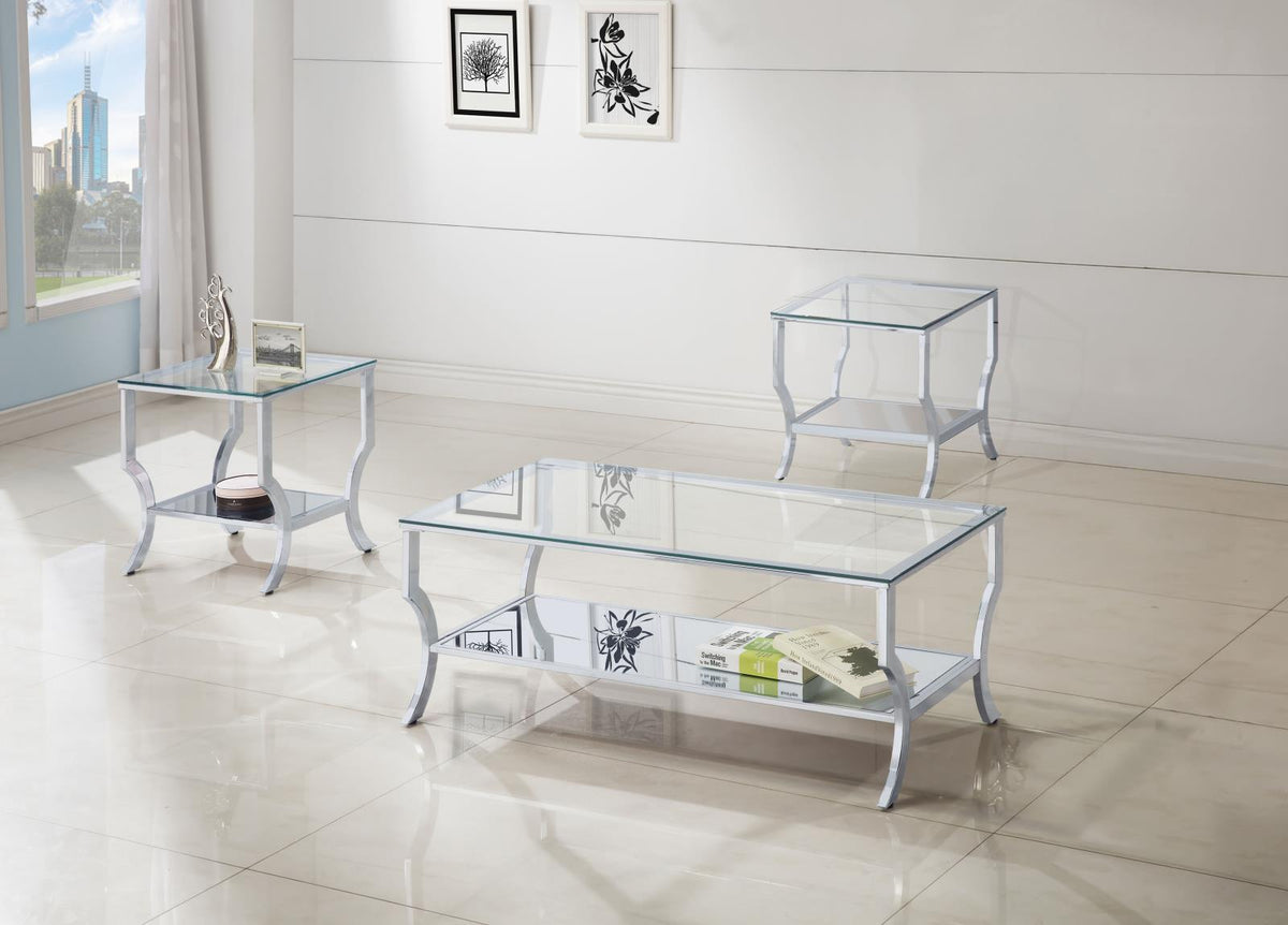 Saide Glass Top Coffee and End Table Set Chrome