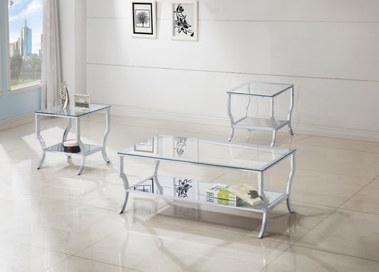 Saide Glass Top Coffee and End Table Set Chrome