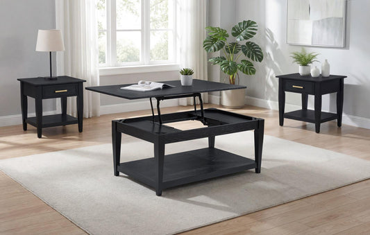 Lindenton Wood Lift-Top Coffee and End Table Set Black