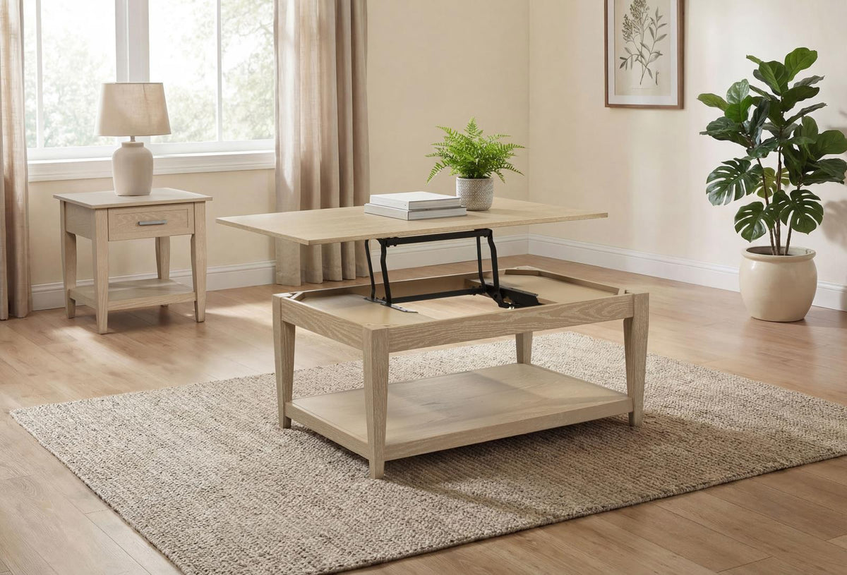 Lindenton Wood Lift-Top Coffee and End Table Set Blonde