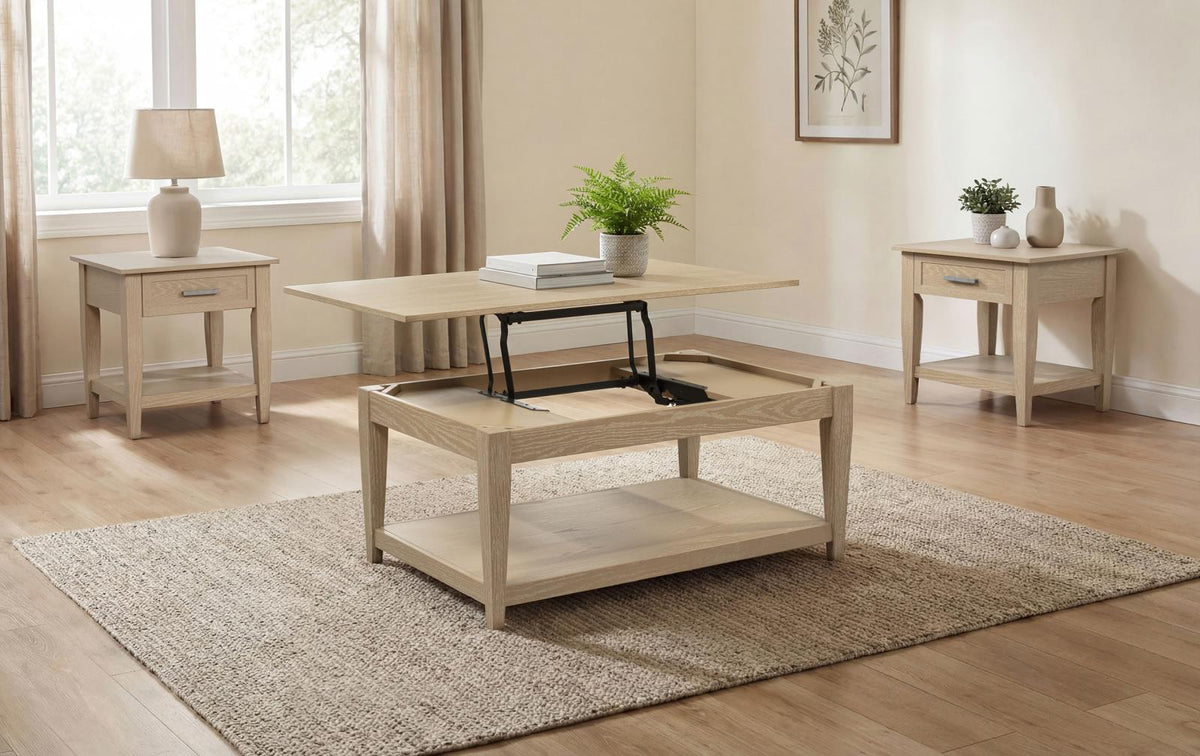 Lindenton Wood Lift-Top Coffee and End Table Set Blonde