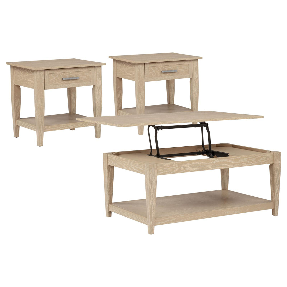 Lindenton Wood Lift-Top Coffee and End Table Set Blonde