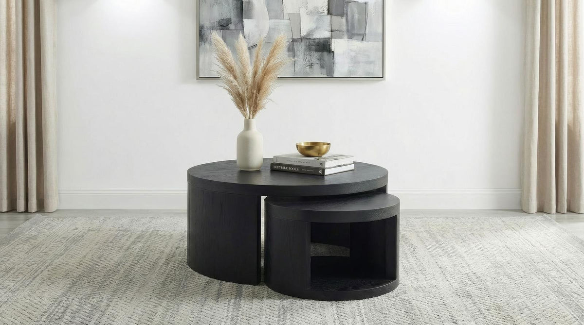 Sweeney 2-piece Round Wood Occasional Nesting Table Set Black