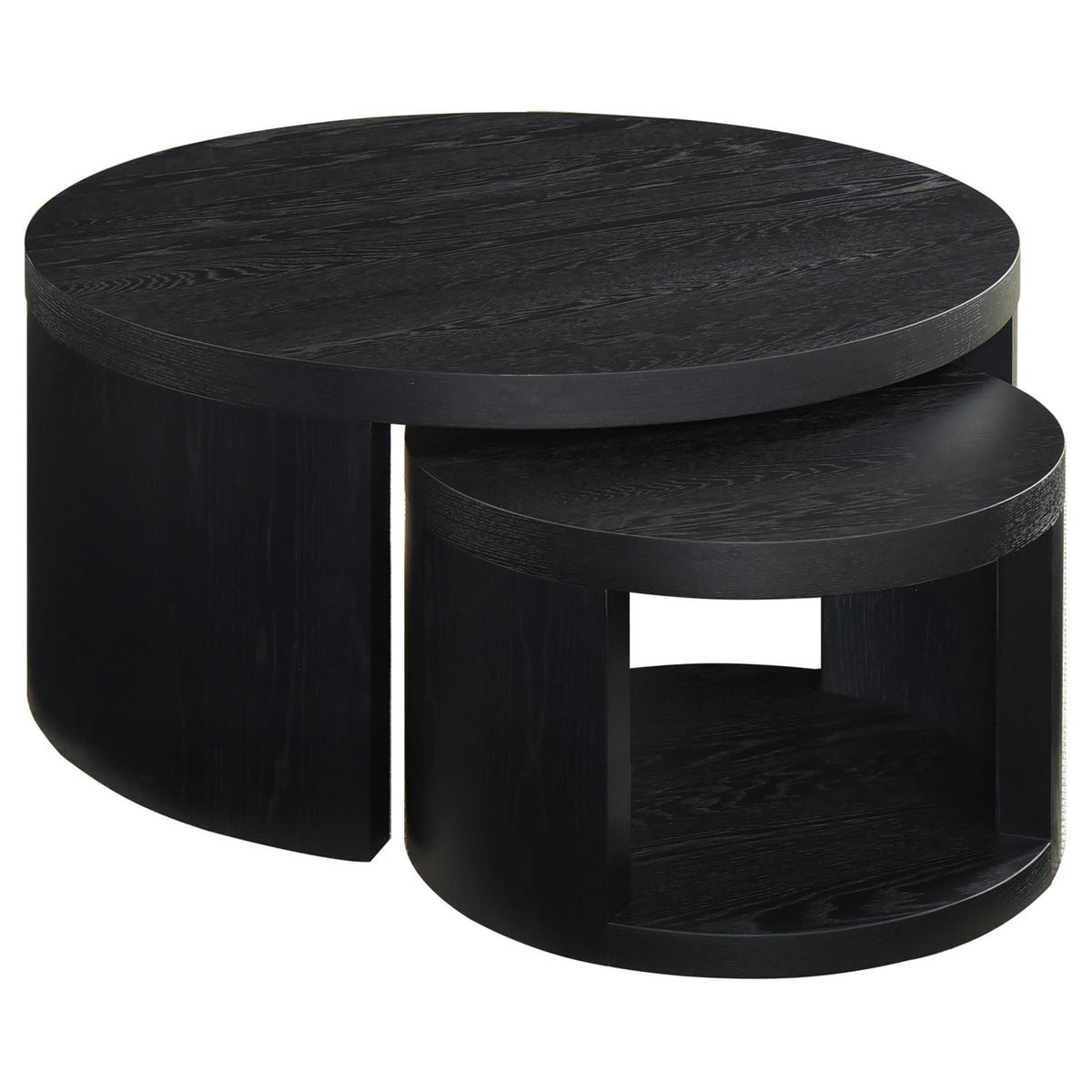 Sweeney 2-piece Round Wood Occasional Nesting Table Set Black