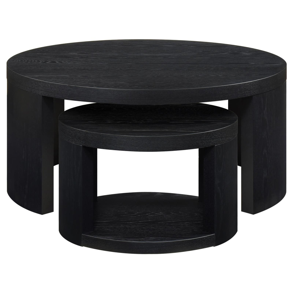 Sweeney 2-piece Round Wood Occasional Nesting Table Set Black