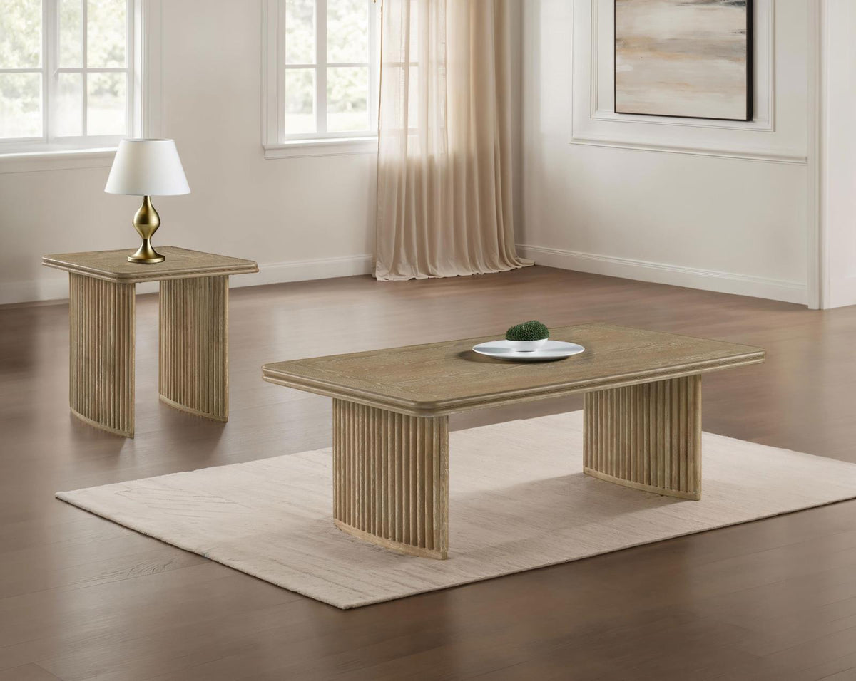 Adina Wood Coffee Table Set Distressed Light Brown