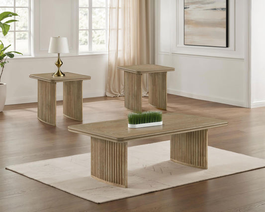 Adina Wood Coffee Table Set Distressed Light Brown