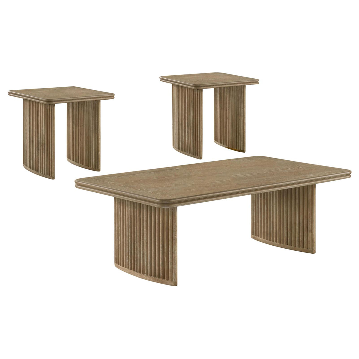 Adina Wood Coffee Table Set Distressed Light Brown