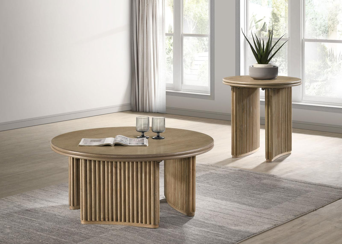 Adina Round Coffee Table Set Distressed Light Brown