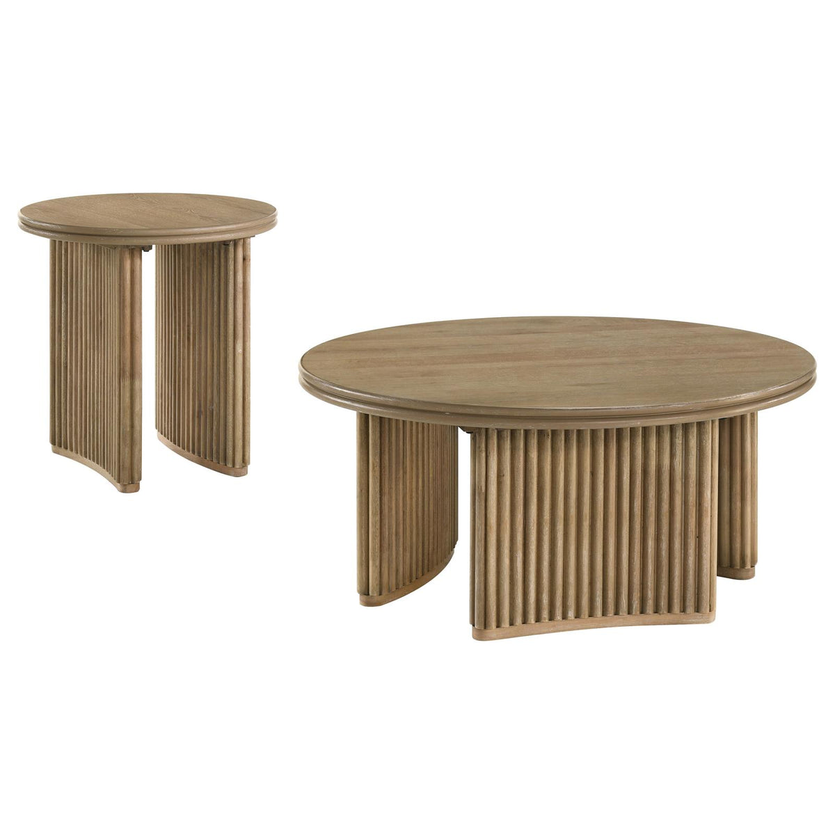 Adina Round Coffee Table Set Distressed Light Brown