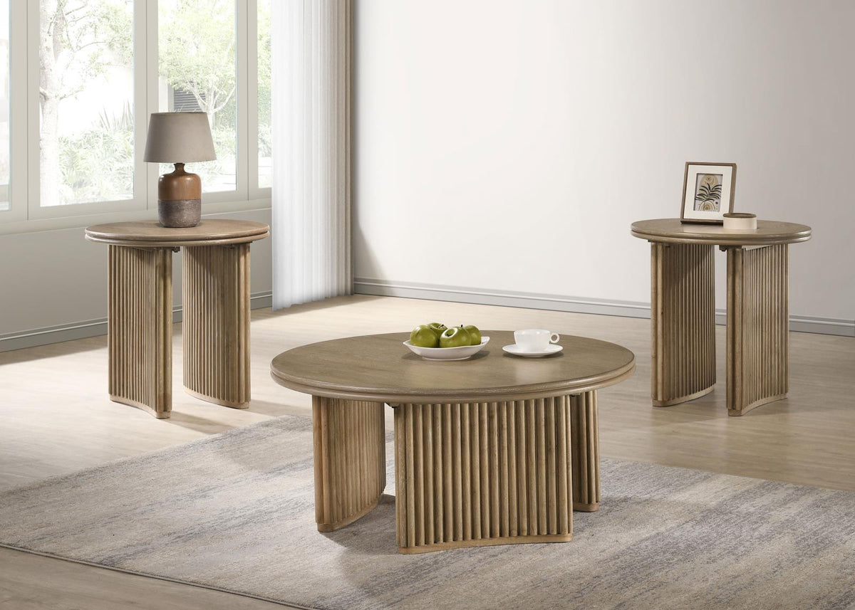 Adina Round Coffee Table Set Distressed Light Brown