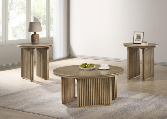 Adina Round Coffee Table Set Distressed Light Brown
