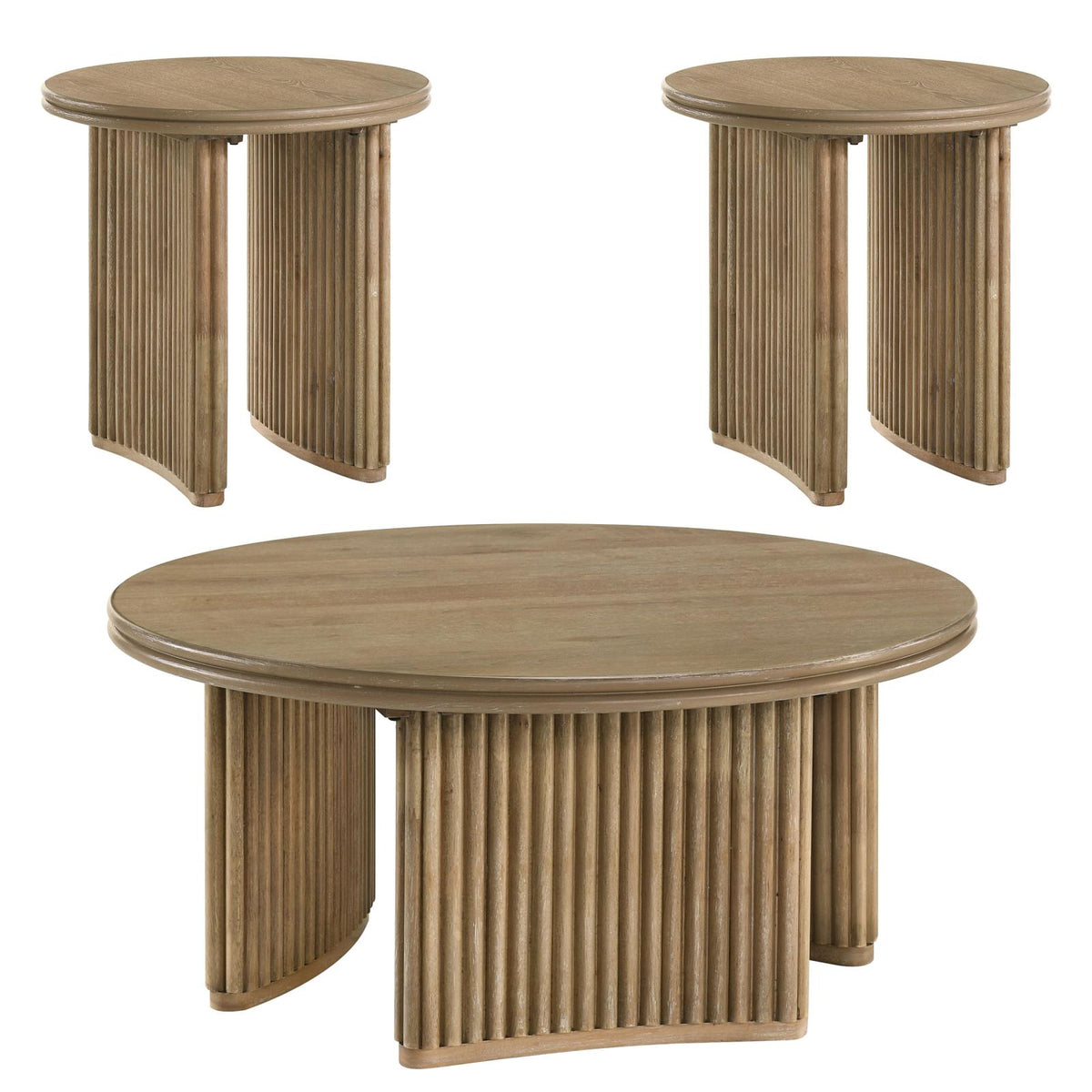 Adina Round Coffee Table Set Distressed Light Brown