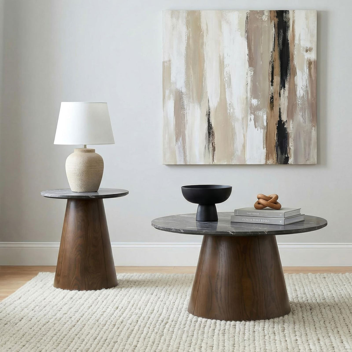 Franklin Round Pedestal Coffee Table Set Grey and Dark Brown