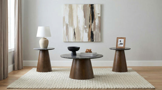 Franklin Round Pedestal Coffee Table Set Grey and Dark Brown