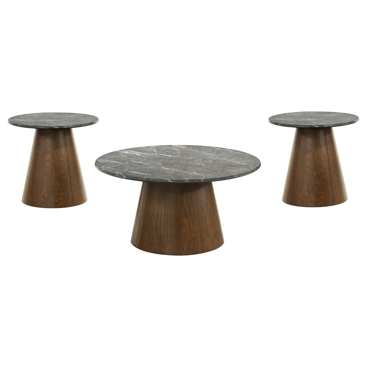 Franklin Round Pedestal Coffee Table Set Grey and Dark Brown