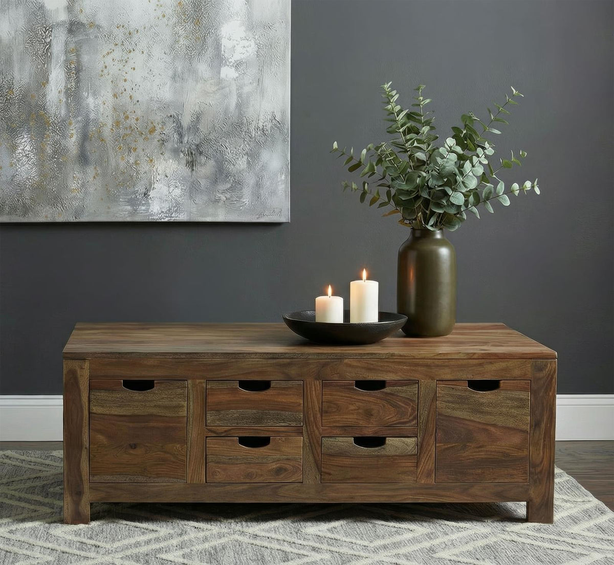 Esther 3-Piece Solid Sheesham Coffee and End Table Set Natural
