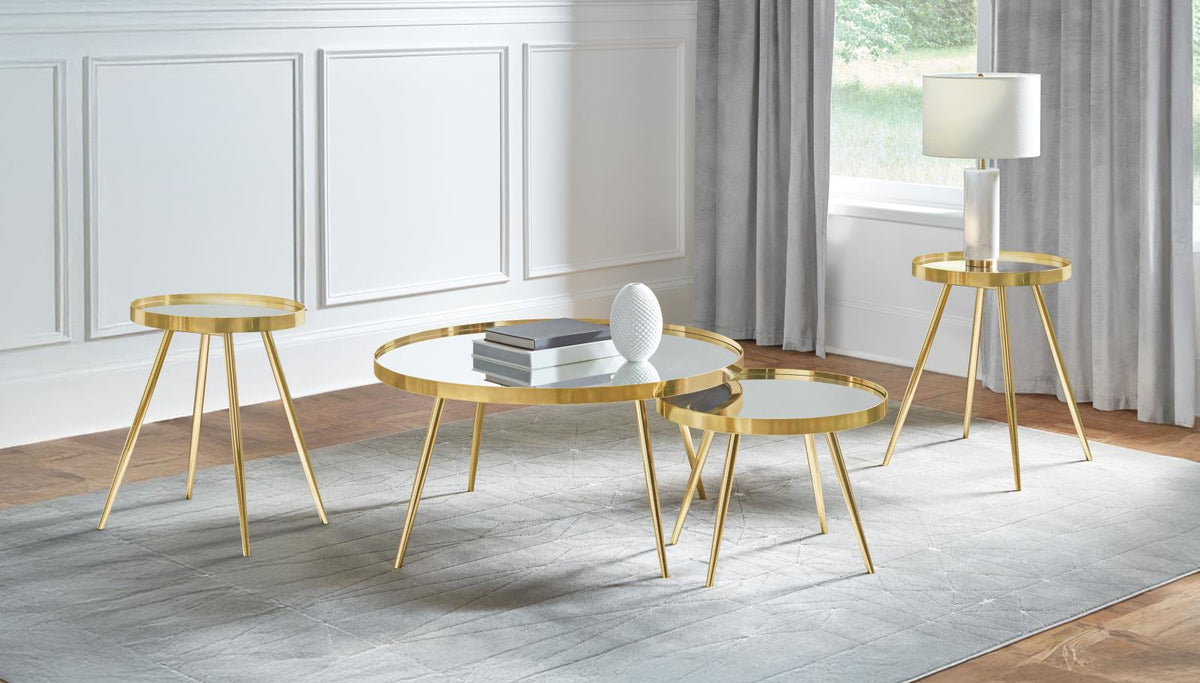 Kaelyn Round Coffee and End Table Set Gold