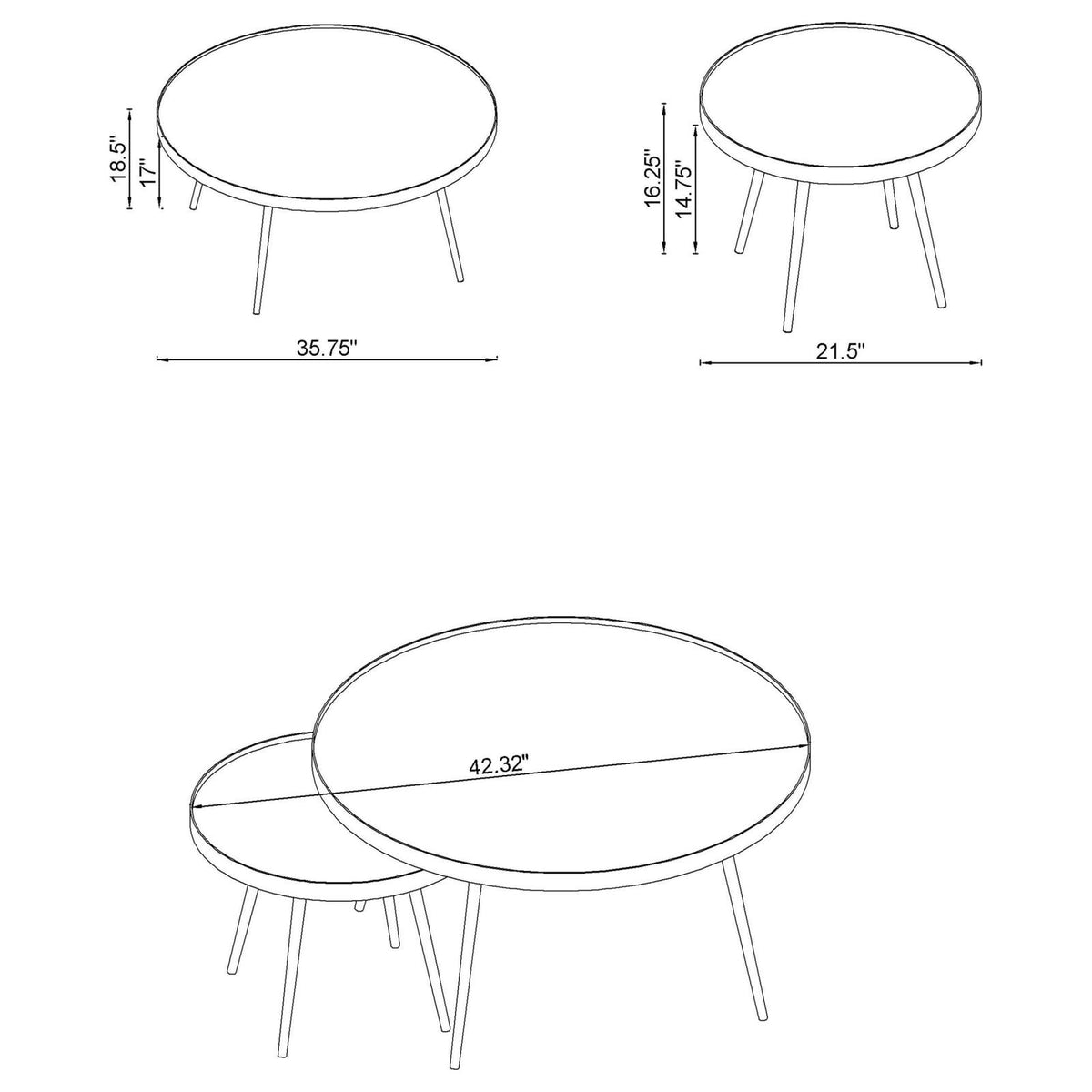 Kaelyn Round Coffee and End Table Set Gold