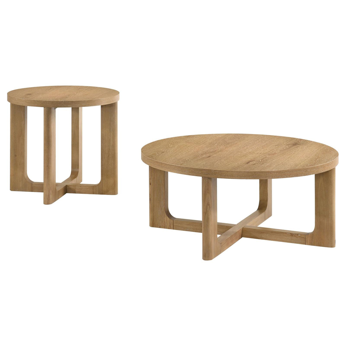 Kessler Round Sculptural Wood Coffee Table Set Light Oak