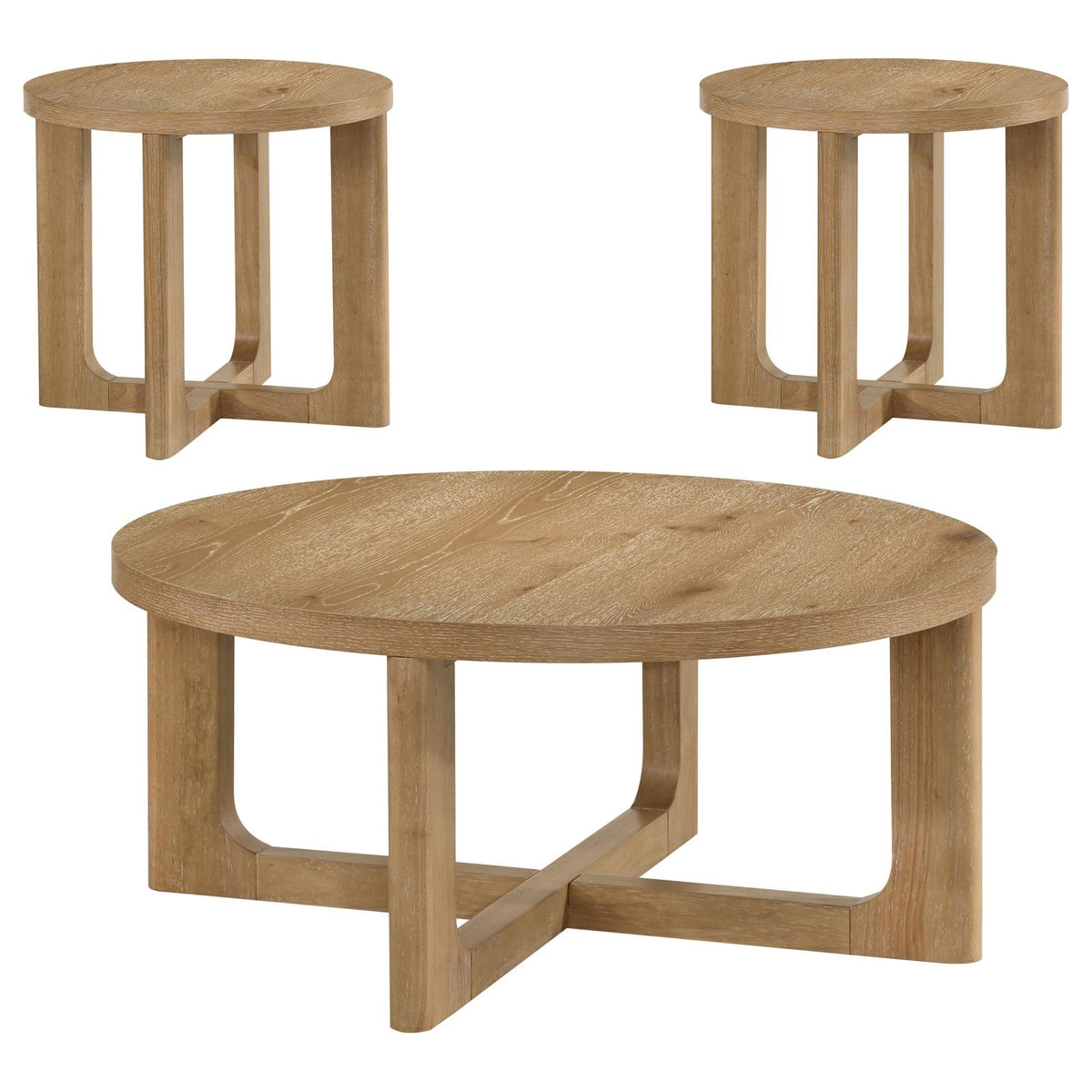 Kessler Round Sculptural Wood Coffee Table Set Light Oak