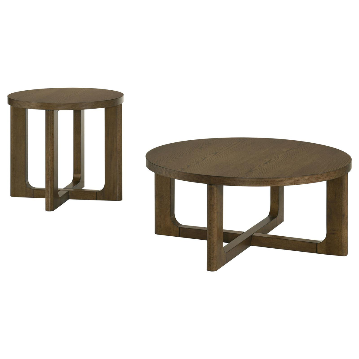Kessler Round Sculptural Wood Coffee Table Set Brown
