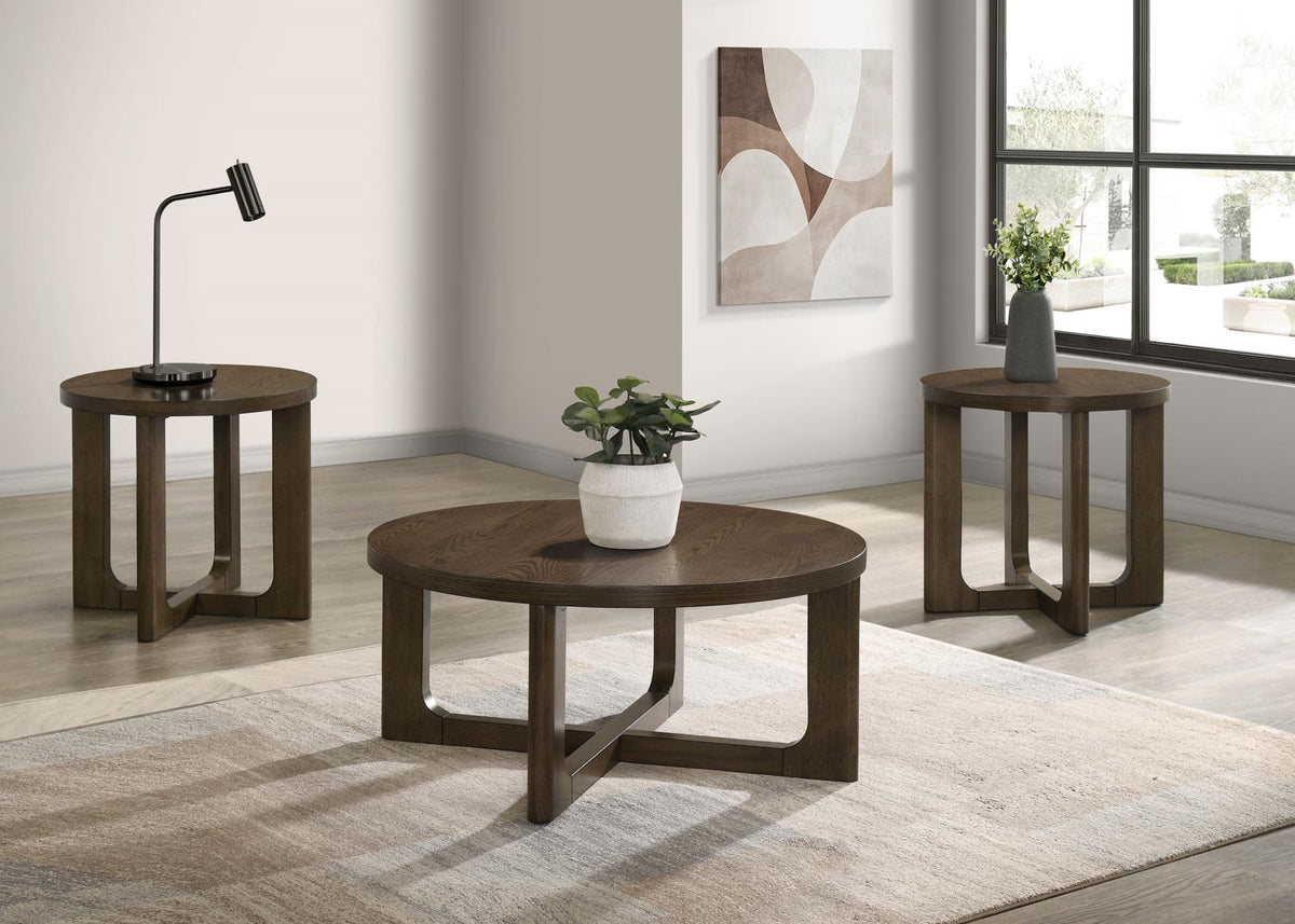 Kessler Round Sculptural Wood Coffee Table Set Brown