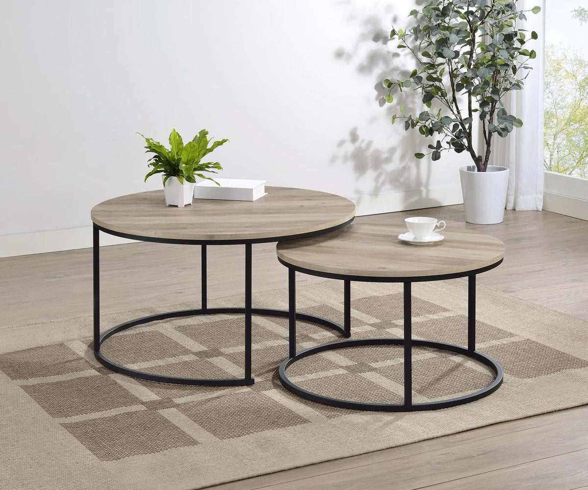 Lainey 2-piece Round Nesting Coffee Table Distressed Pine