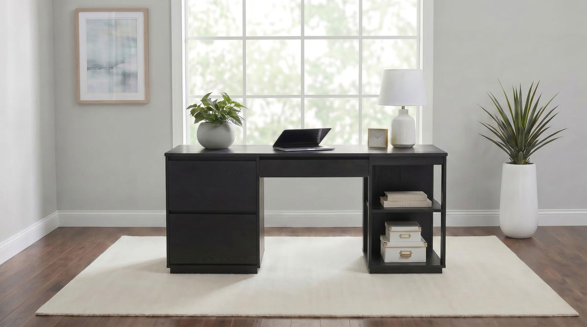 Harkes 75-inch 3-drawer Computer Desk with Adjustable Shelf Coffee Bean