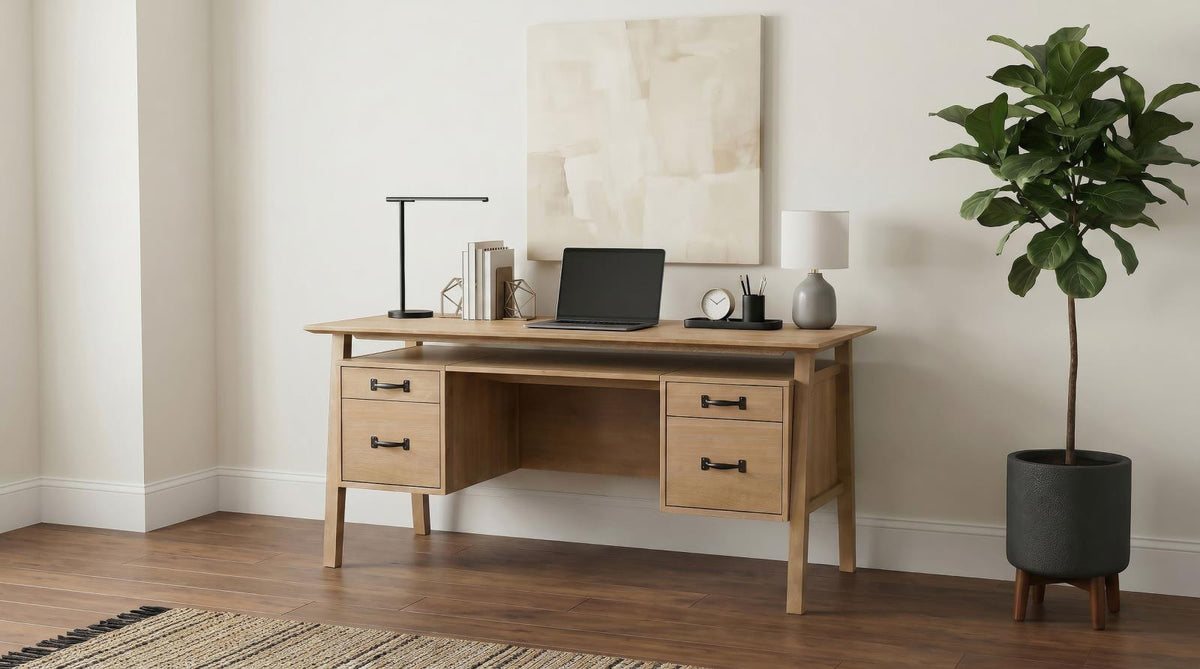 Goodson 64-inch 4-Drawer Double Pedestal Computer Desk Distressed Light Brown