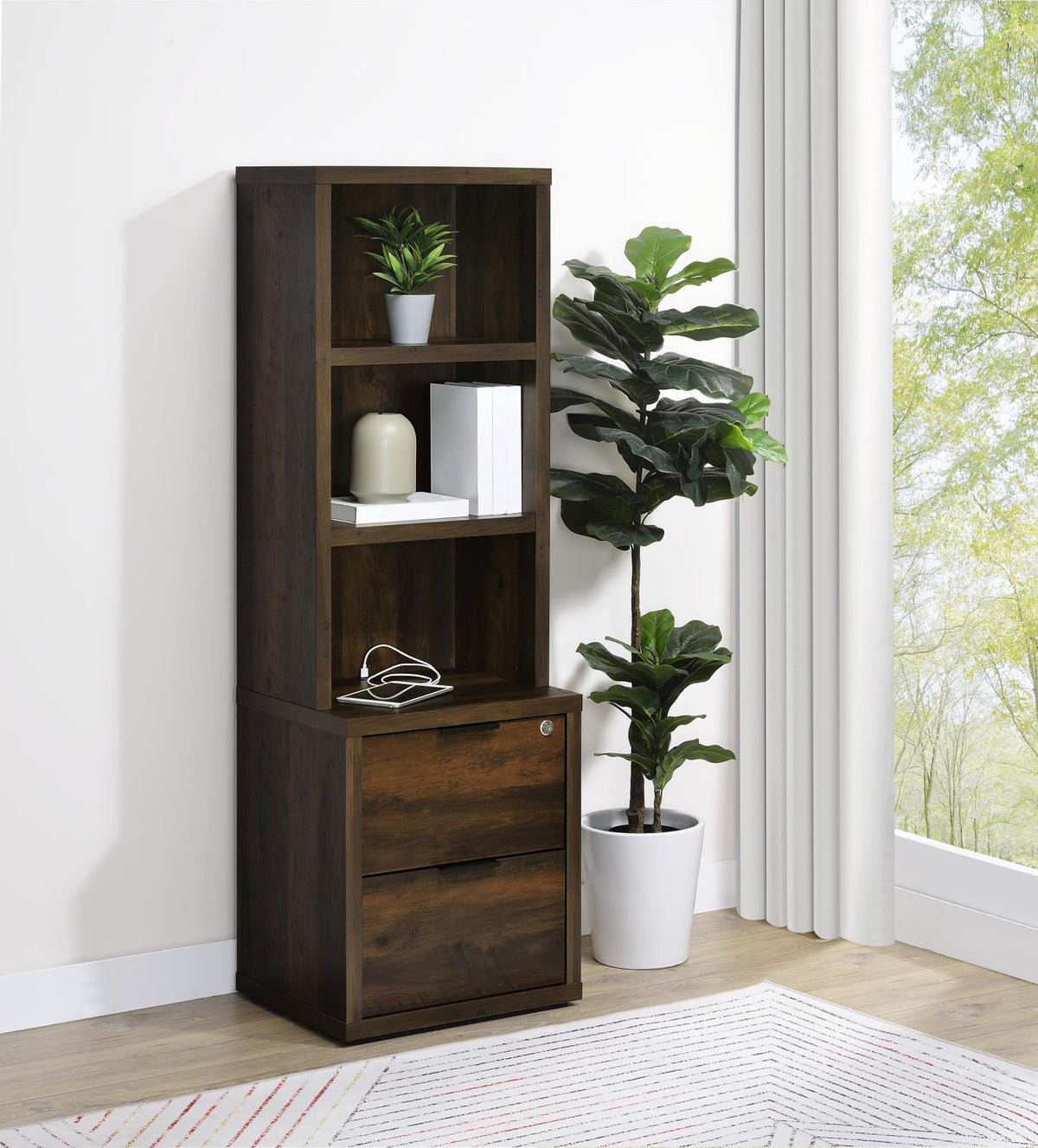 Westpark Wall Unit Bookcase Set with USB Dark Pine