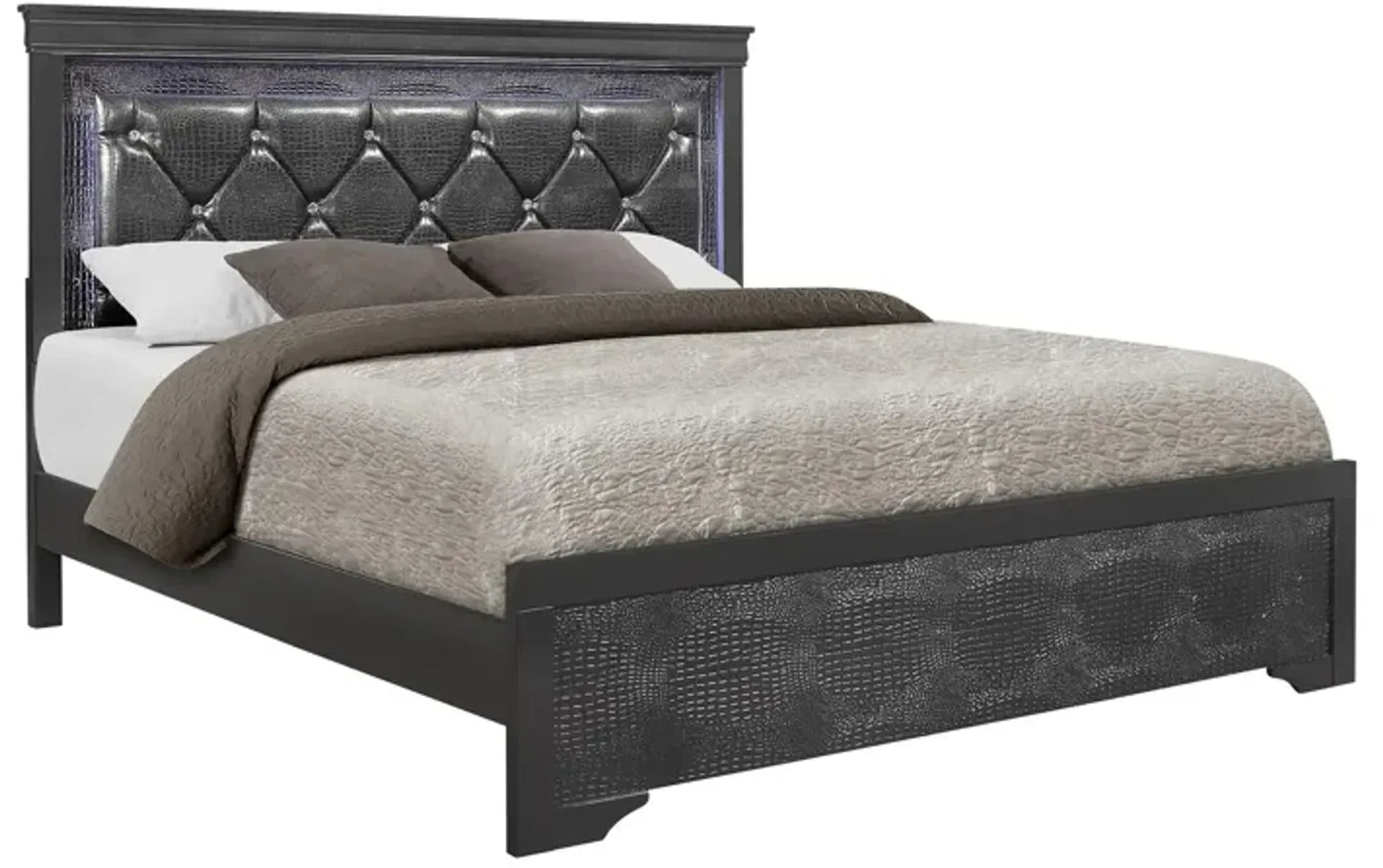 Pompei 4-Piece Bedroom Set — Metallic Gray with LED Headboard