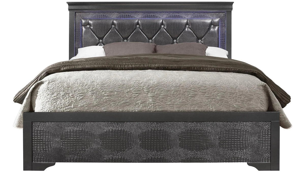 Pompei 4-Piece Bedroom Set — Metallic Gray with LED Headboard