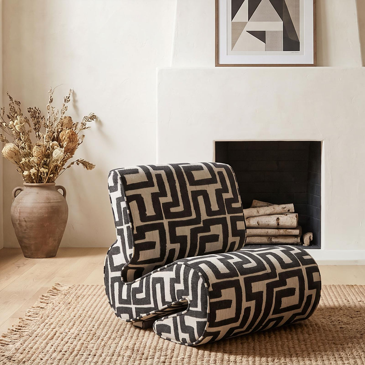 Eimer Geometric Jacquard Accent Chair Black