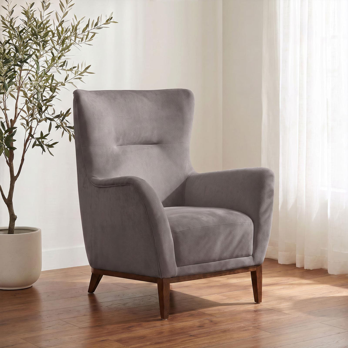 Catala Upholstered High Back Accent Chair Stone and Coffee