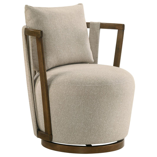 Harlowe Upholstered Swivel Accent Chair with Wood Arms Greige and Brown