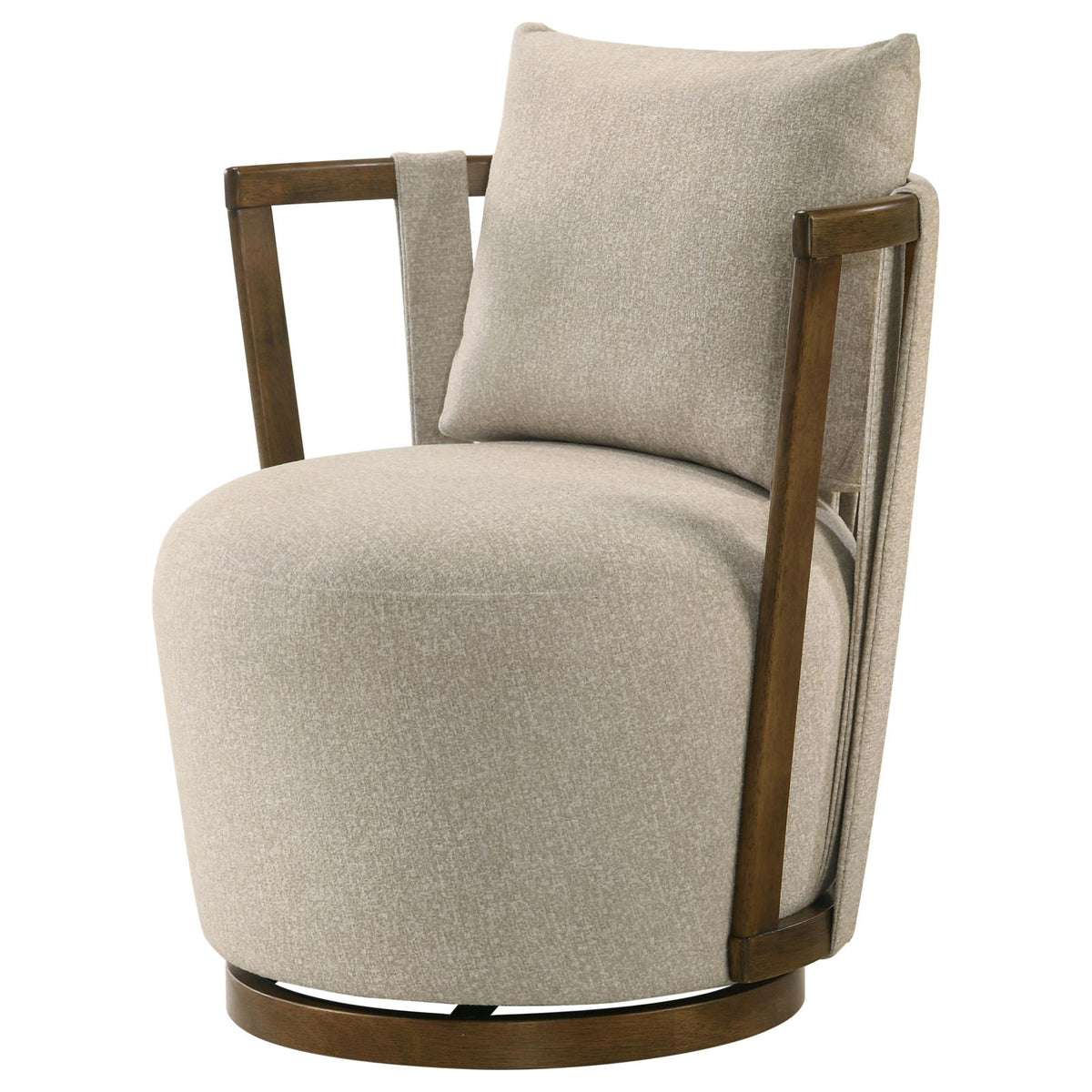 Harlowe Upholstered Swivel Accent Chair with Wood Arms Greige and Brown