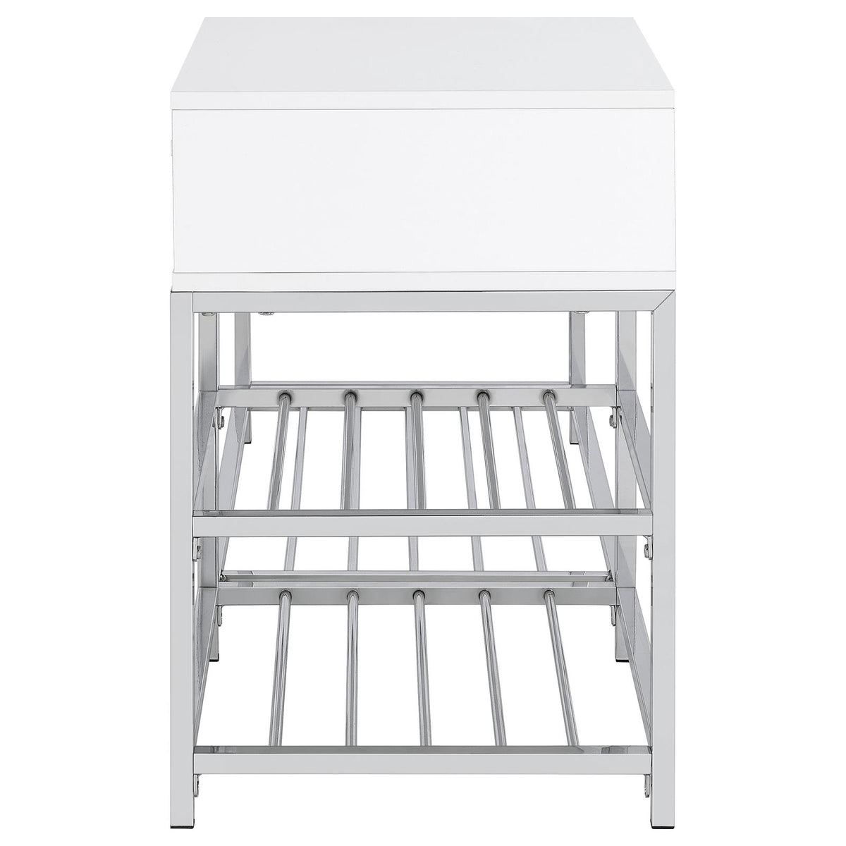 Siega 1-Drawer Shoe Storage Entryway Bench White High Gloss and Chrome