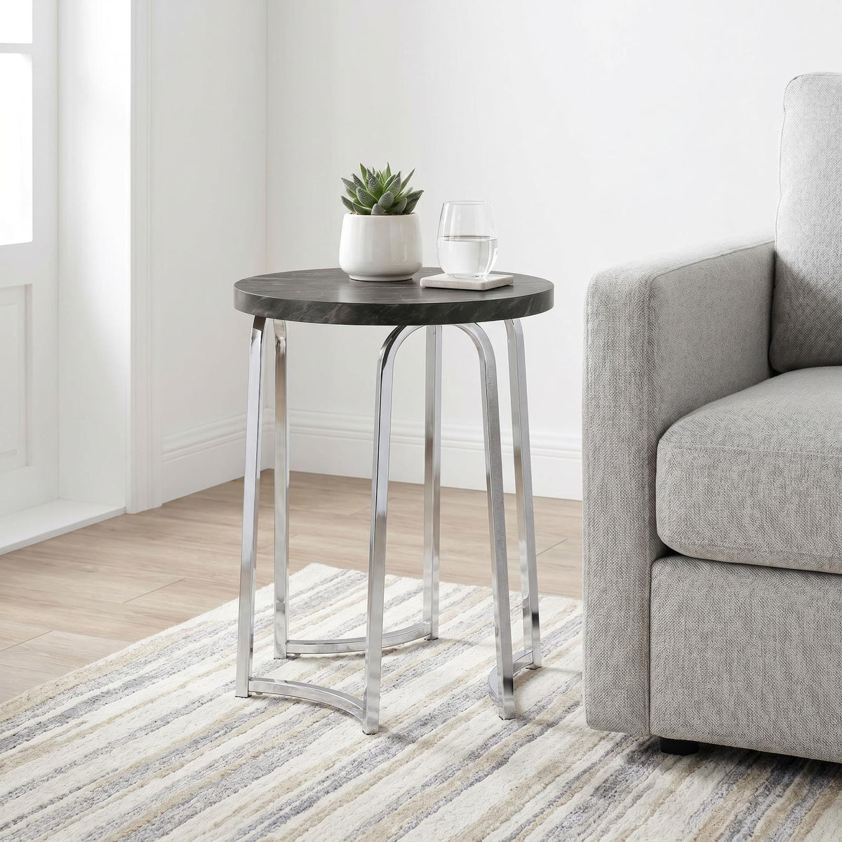 Barcelo Round Faux Marble Top Metal Side Table Grey