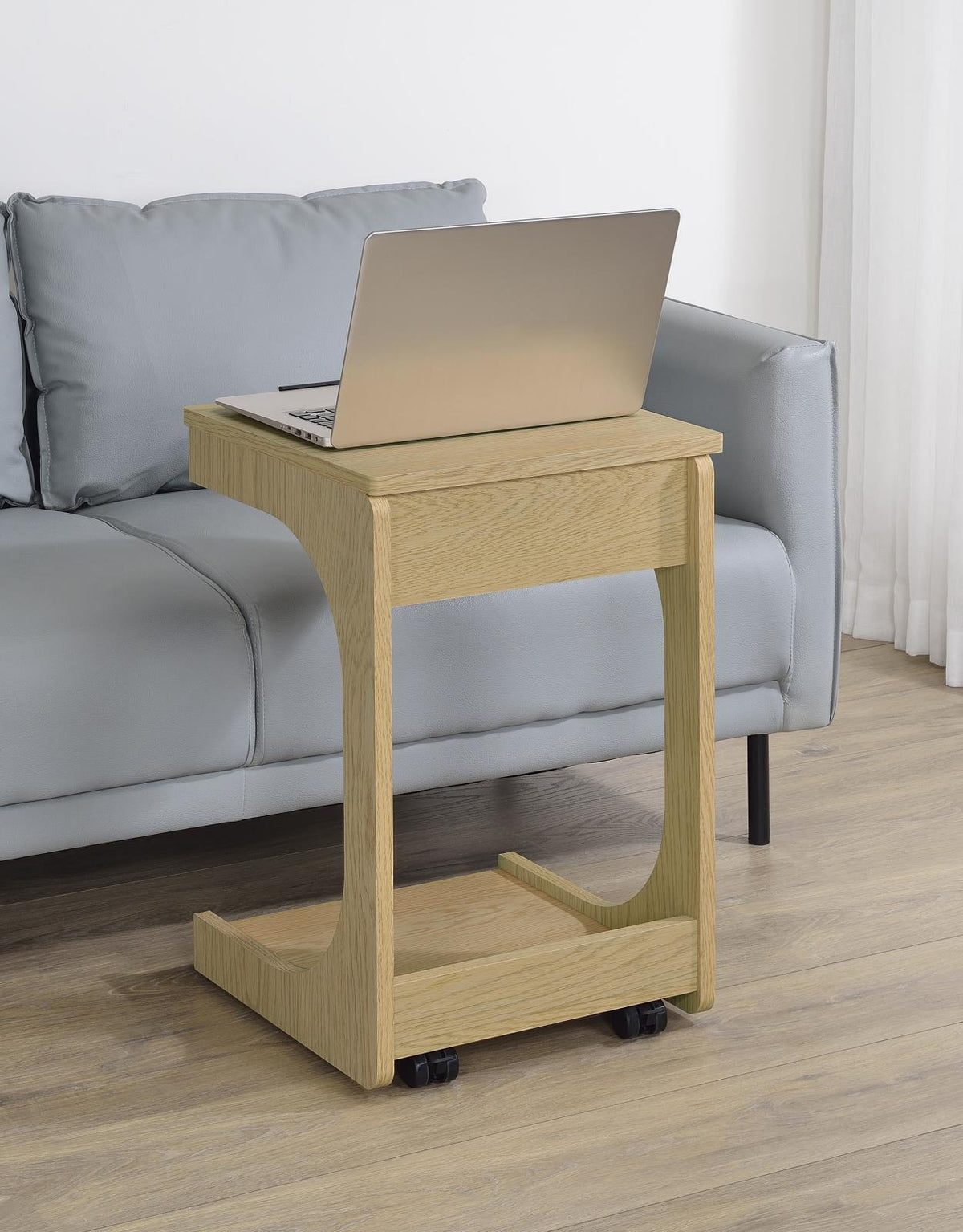 Ralston C-Shaped Lift-Top Sofa Side Table With Casters Light Oak