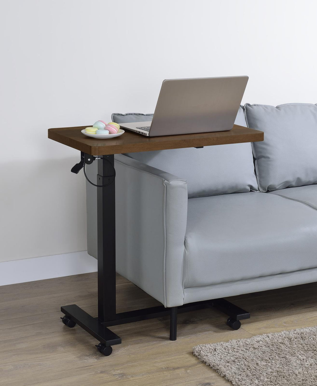 Westpark Pneumatic Adjustable C-Shape Side Table with Casters Dark Pine