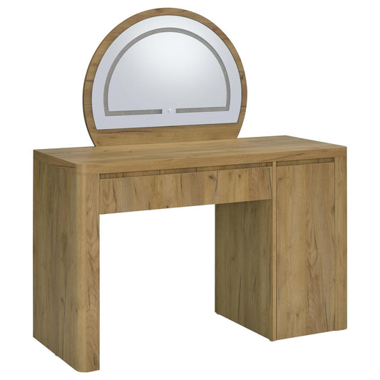 Irwin Vanity Table with LED Mirror and Storage Rustic Oak
