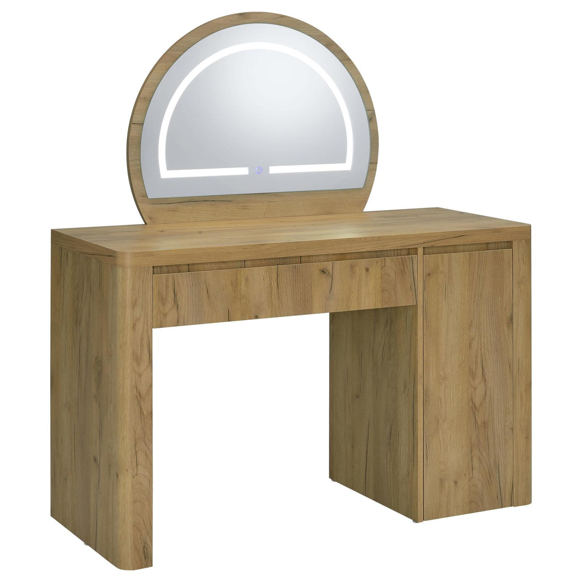 Irwin Vanity Table with LED Mirror and Storage Rustic Oak