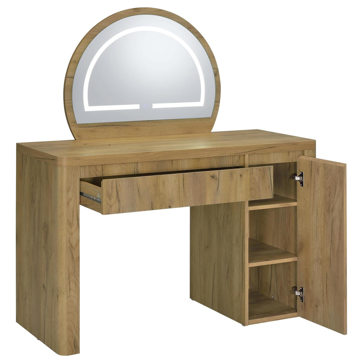 Irwin Vanity Table with LED Mirror and Storage Rustic Oak