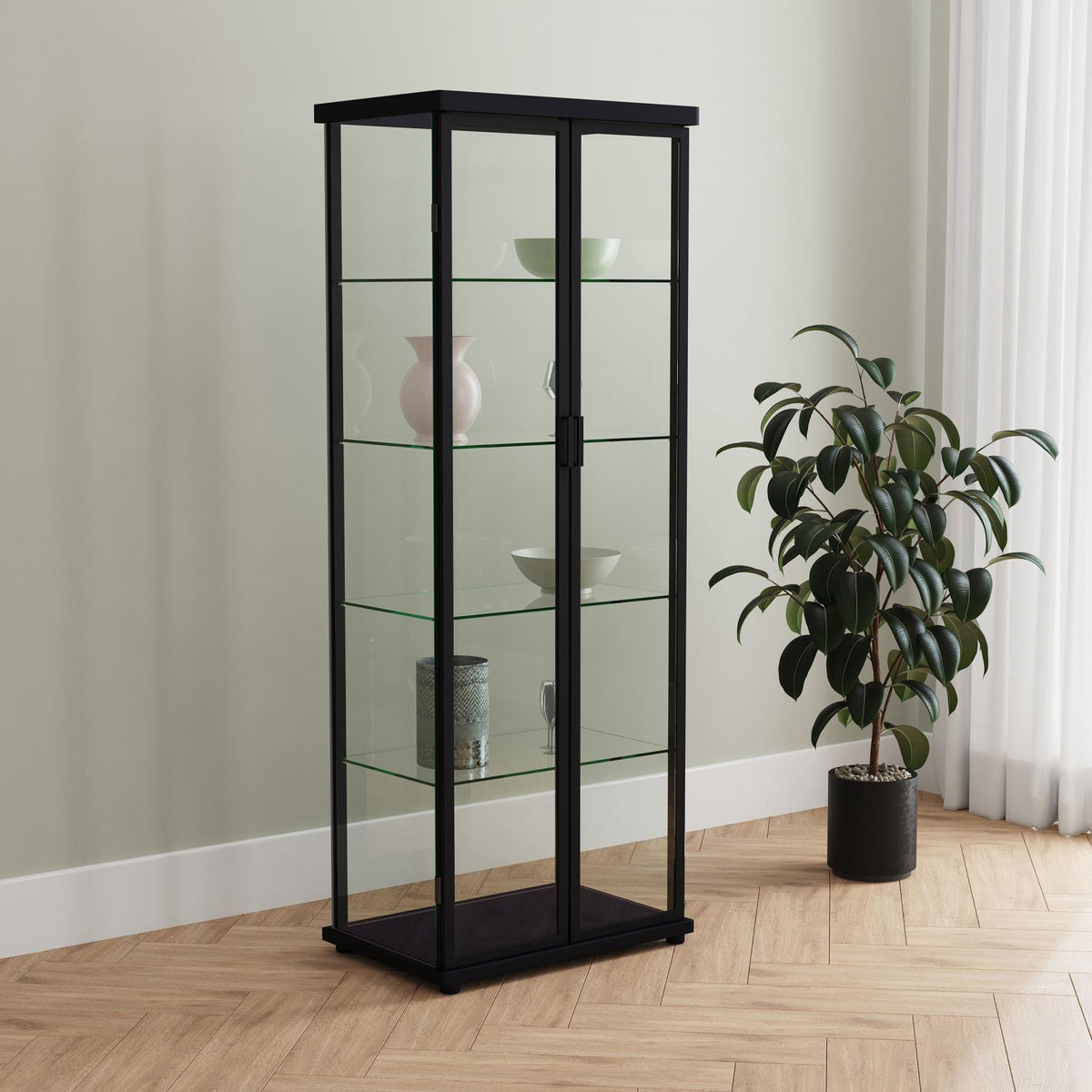 Carrillo LED 4-Shelf Glass Curio Display Cabinet Black