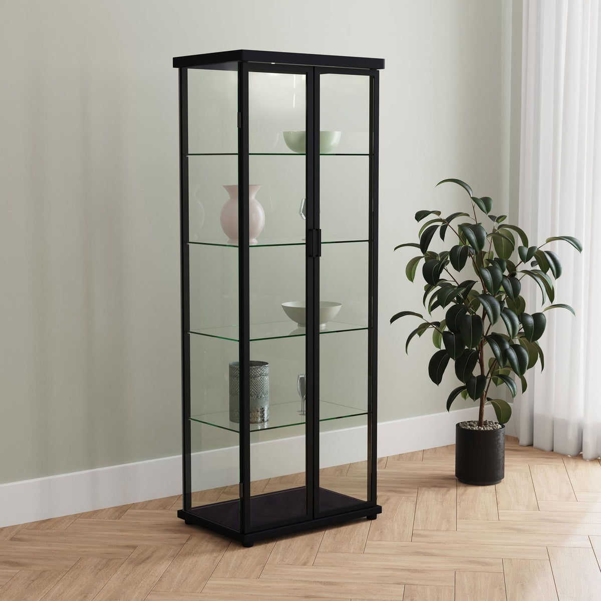 Carrillo LED 4-Shelf Glass Curio Display Cabinet Black
